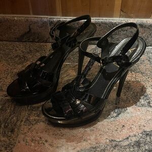 YSL TRIBUTE PATENT LEATHER HEEL black
